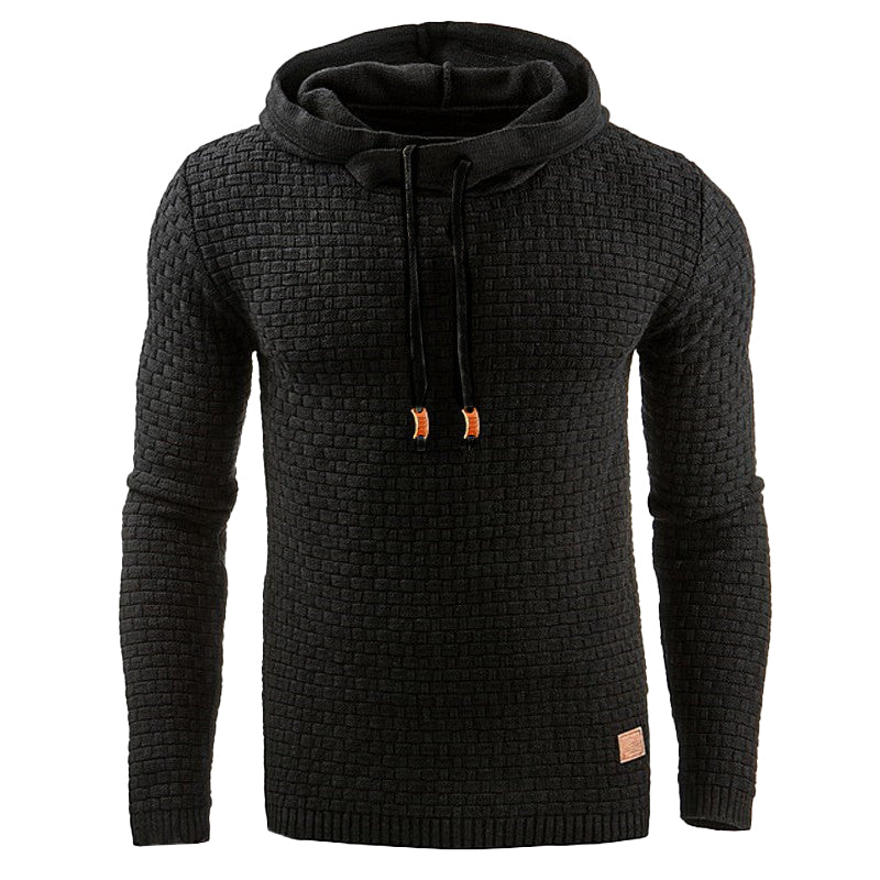 Winter Waffle-Knit Hoodie for Men with Drawstrings