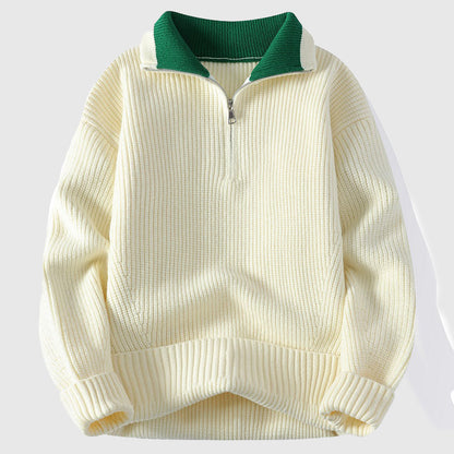 Colorblock Collar Ribbed Polo Sweater