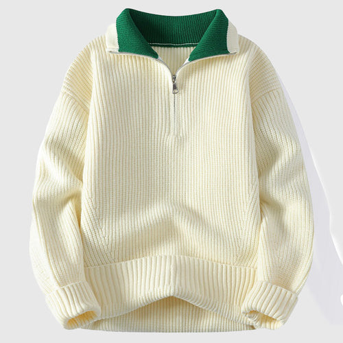 Colorblock Collar Ribbed Polo Sweater