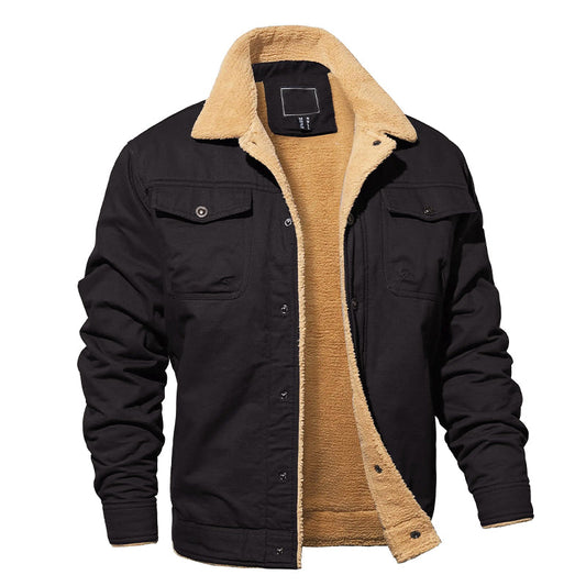 Cotton Cargo Jacket for Men with Fleece Lining