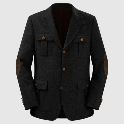 Herringbone Patch Pocket Tailored Men Blazer
