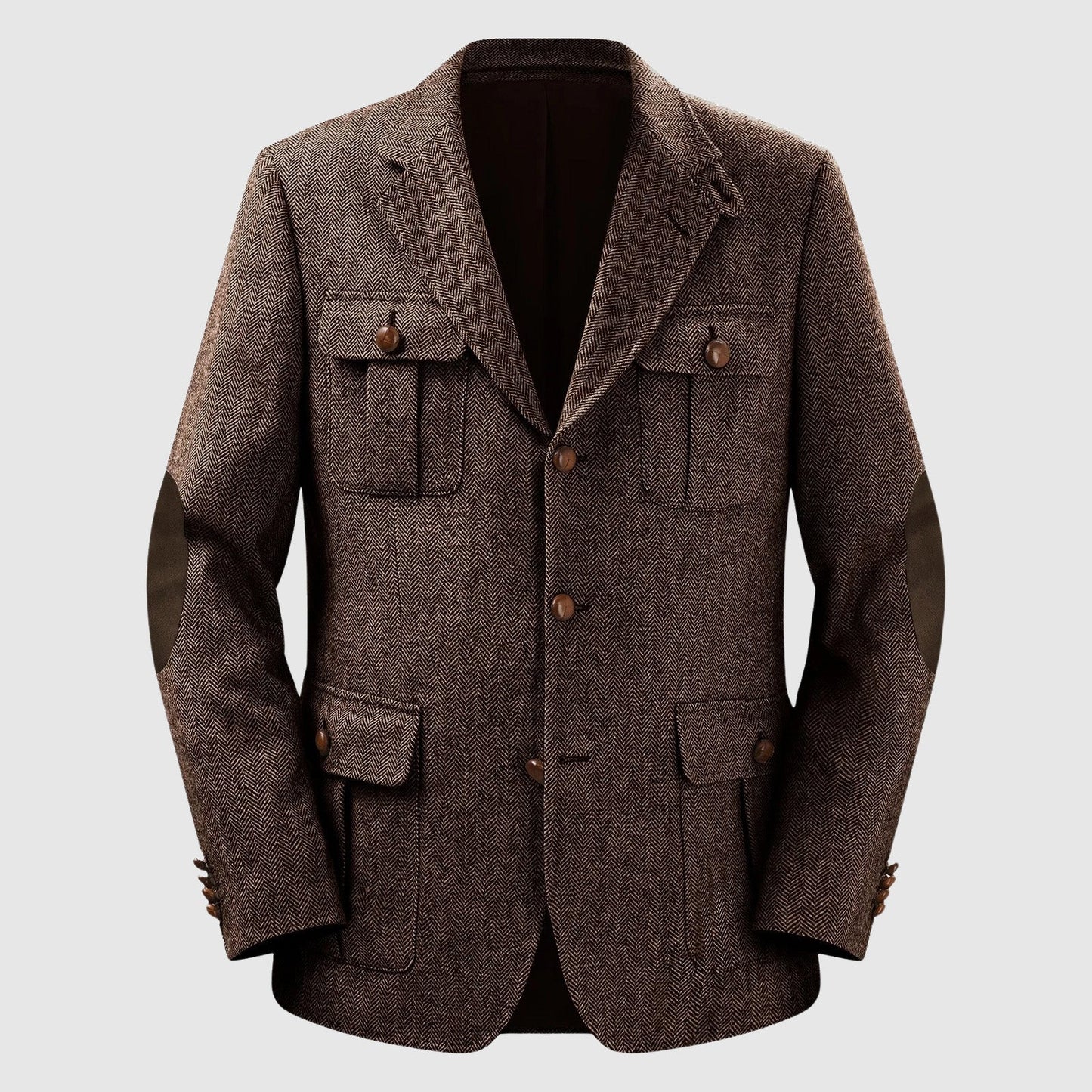 Herringbone Patch Pocket Tailored Men Blazer