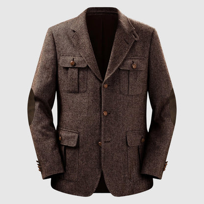 Herringbone Patch Pocket Tailored Men Blazer