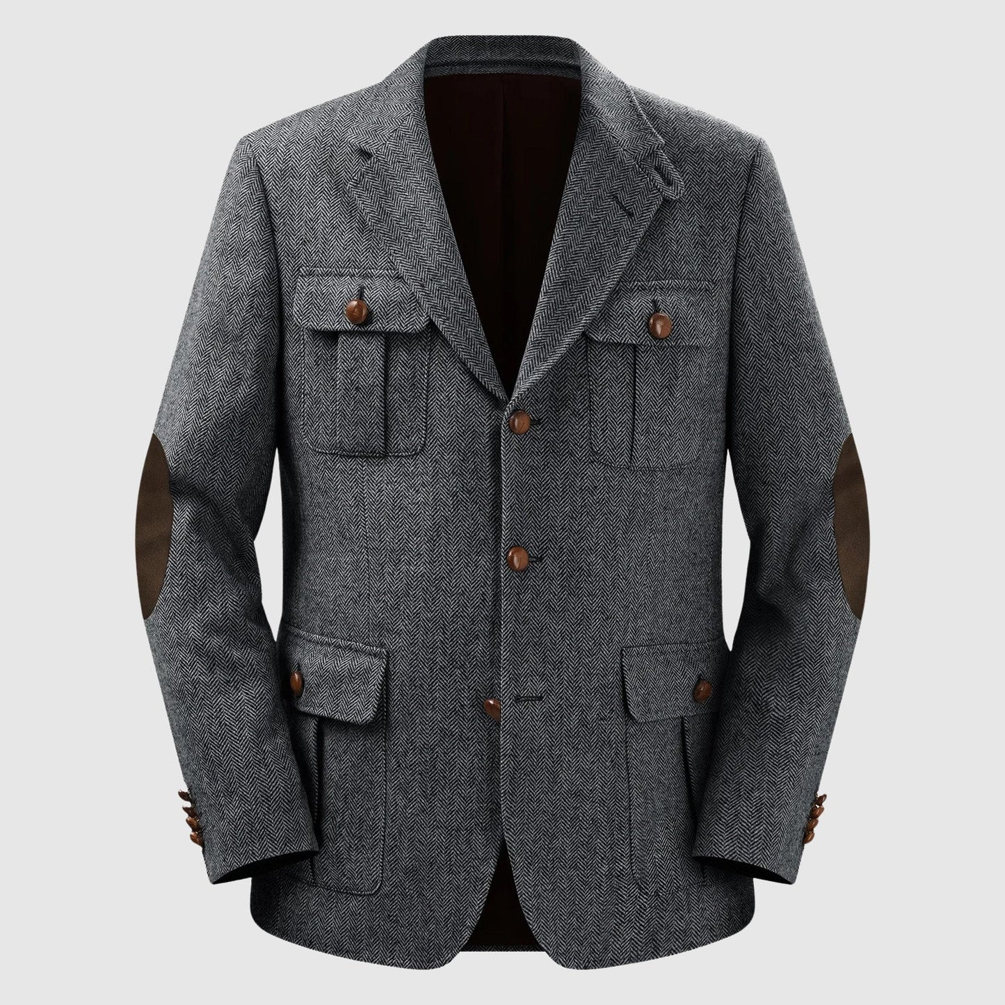 Herringbone Patch Pocket Tailored Men Blazer