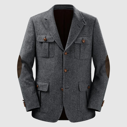 Herringbone Patch Pocket Tailored Men Blazer