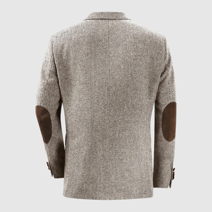 Herringbone Patch Pocket Tailored Men Blazer