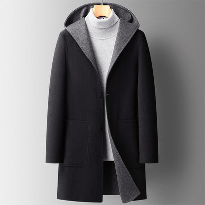 Men’s Hooded Wool-Blend Coat with Reversible Design