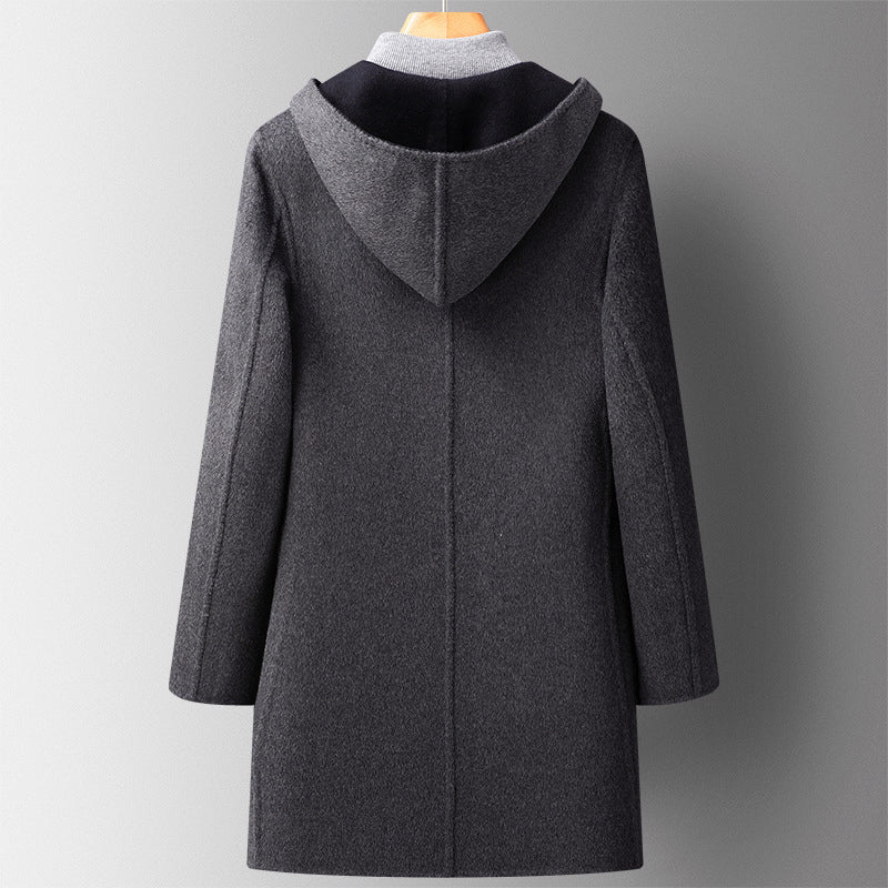 Men’s Hooded Wool-Blend Coat with Reversible Design