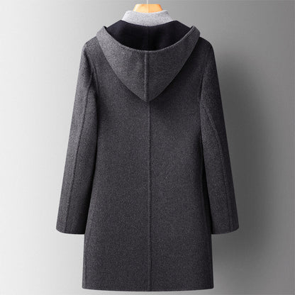 Men’s Hooded Wool-Blend Coat with Reversible Design
