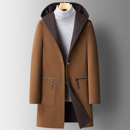 Men’s Hooded Wool-Blend Coat with Reversible Design