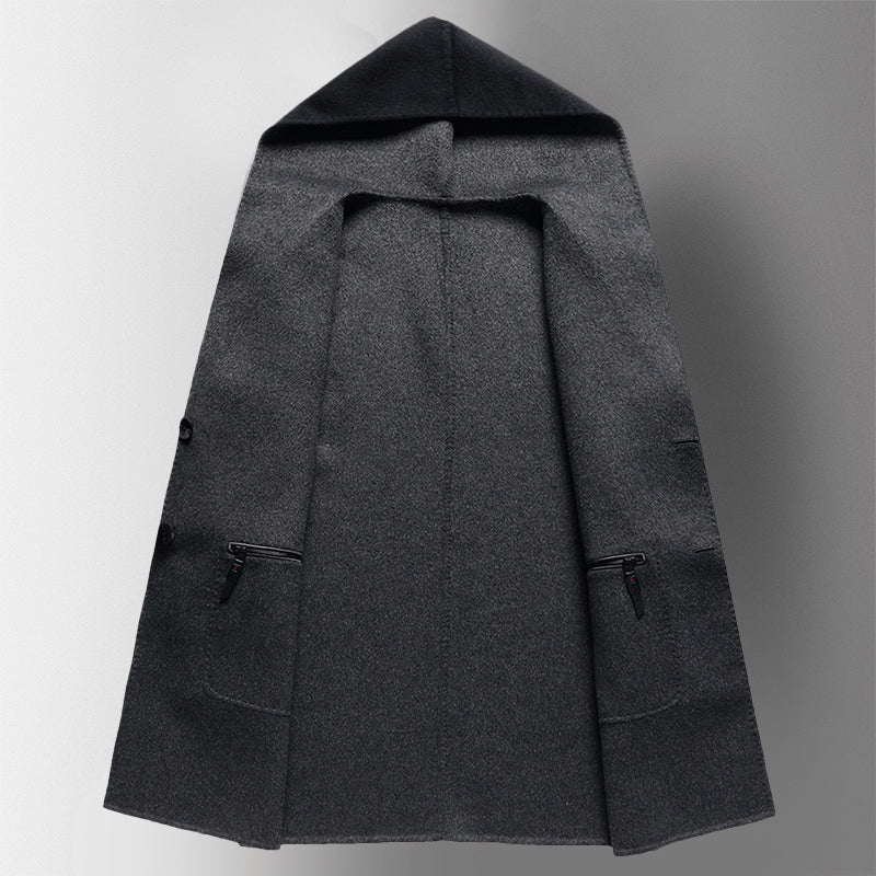 Men’s Hooded Wool-Blend Coat with Reversible Design