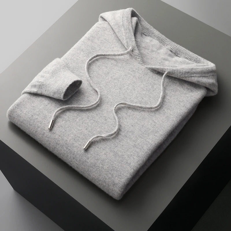 Merino Wool Hoodie for Men with Drawstrings