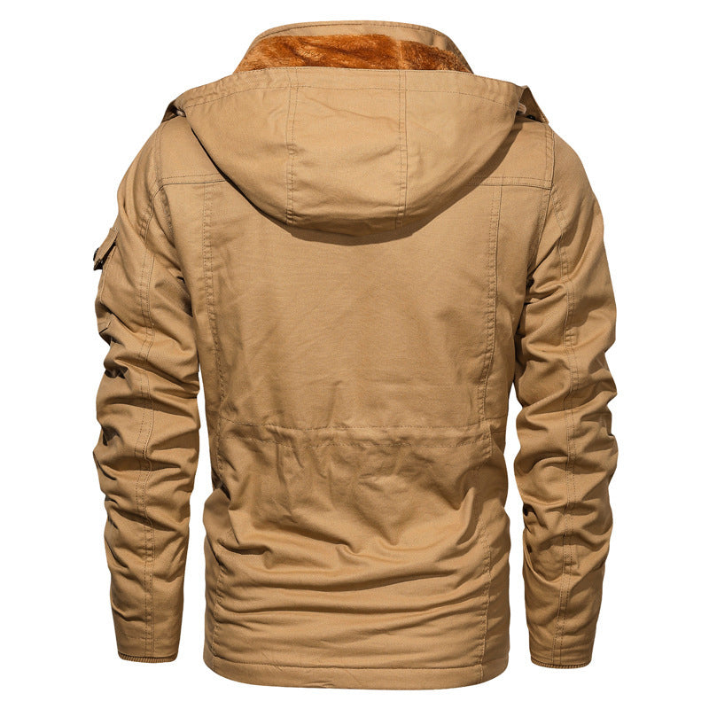 Military Style Cotton Jacket for Men with Fleece Lining