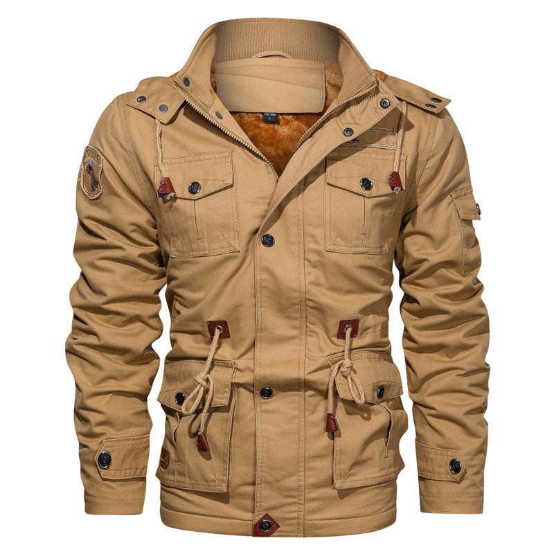 Military Style Cotton Jacket for Men with Fleece Lining