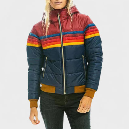 Retro Colorblock Hooded Puffer Jacket