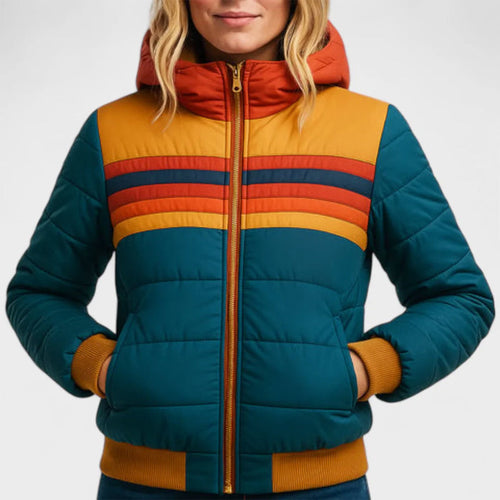 Retro Colorblock Hooded Puffer Jacket