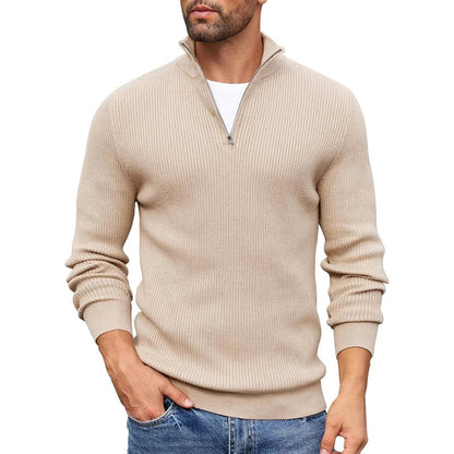 Ribbed Knit Zip-Up Collar Sweater for Men