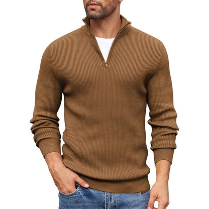 Ribbed Knit Zip-Up Collar Sweater for Men