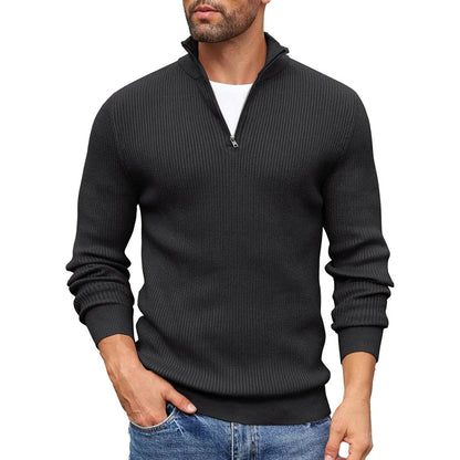 Ribbed Knit Zip-Up Collar Sweater for Men