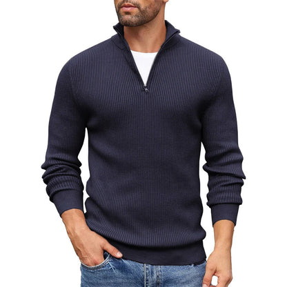 Ribbed Knit Zip-Up Collar Sweater for Men