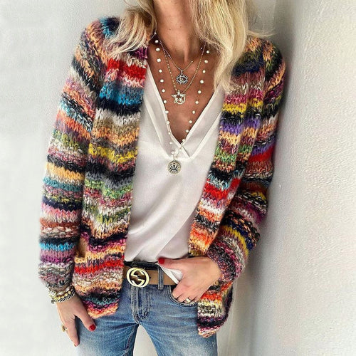 Striped Textured Knit Women’s Cardigan