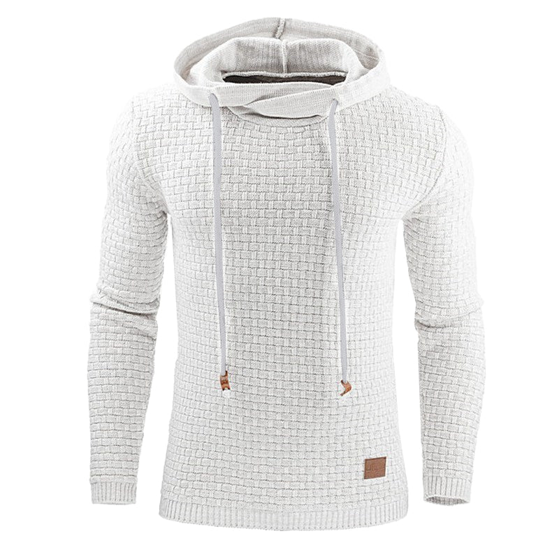 Winter Waffle-Knit Hoodie for Men with Drawstrings