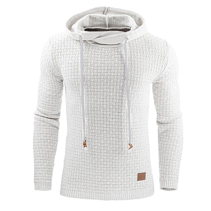 Winter Waffle-Knit Hoodie for Men with Drawstrings
