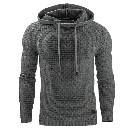 Winter Waffle-Knit Hoodie for Men with Drawstrings