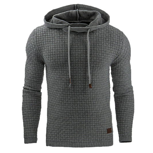 Winter Waffle-Knit Hoodie for Men with Drawstrings
