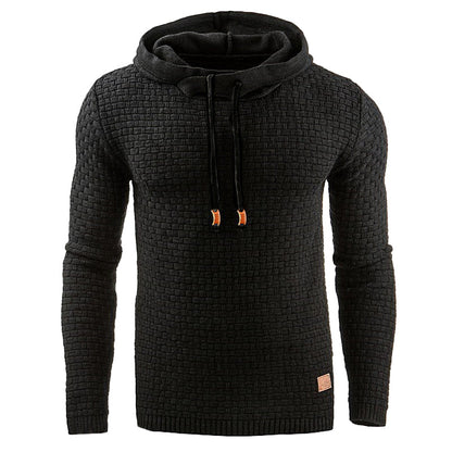 Winter Waffle-Knit Hoodie for Men with Drawstrings
