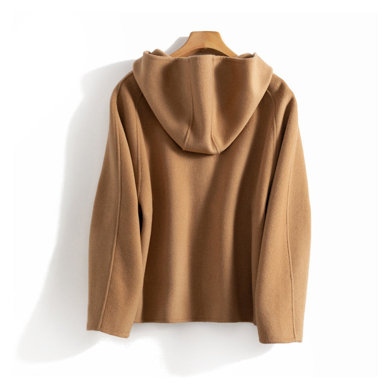 Women’s Double-Sided Wool Hooded Coat with Buttons