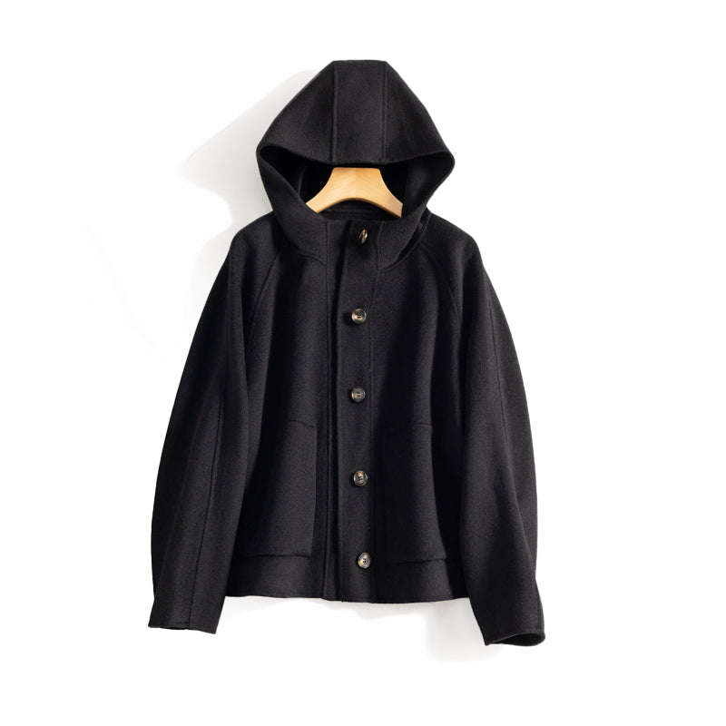 Women’s Double-Sided Wool Hooded Coat with Buttons