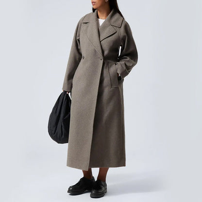 Women’s Full-Length Double-Breasted Wool Blend Overcoat