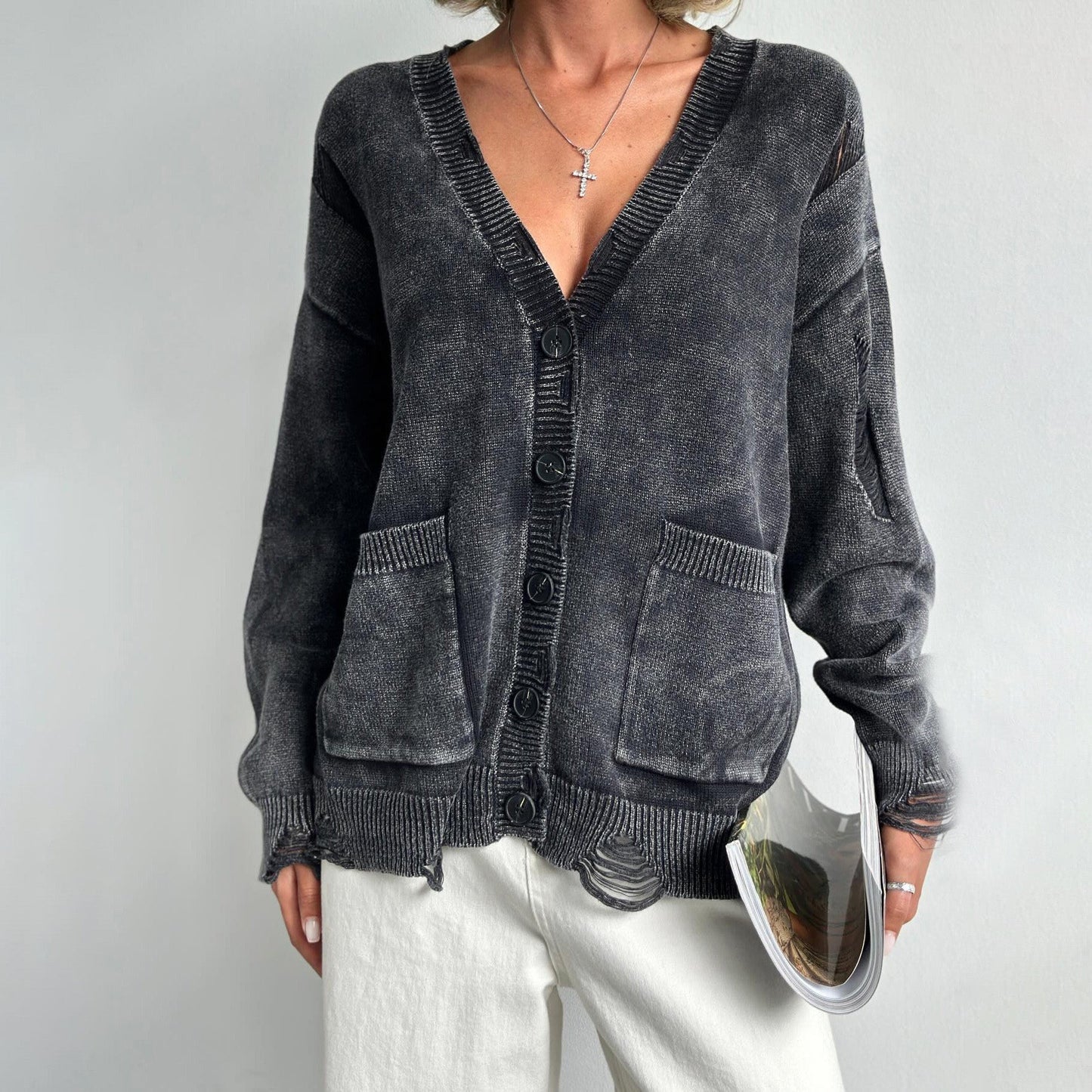 Women’s V-Neck Cotton Blend Cardigan
