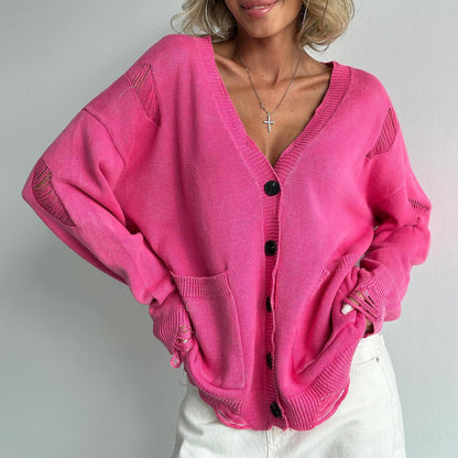Women’s V-Neck Cotton Blend Cardigan