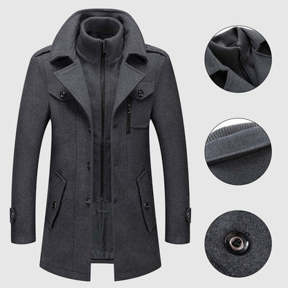 Wool Blend Stand Collar Men’s Coat