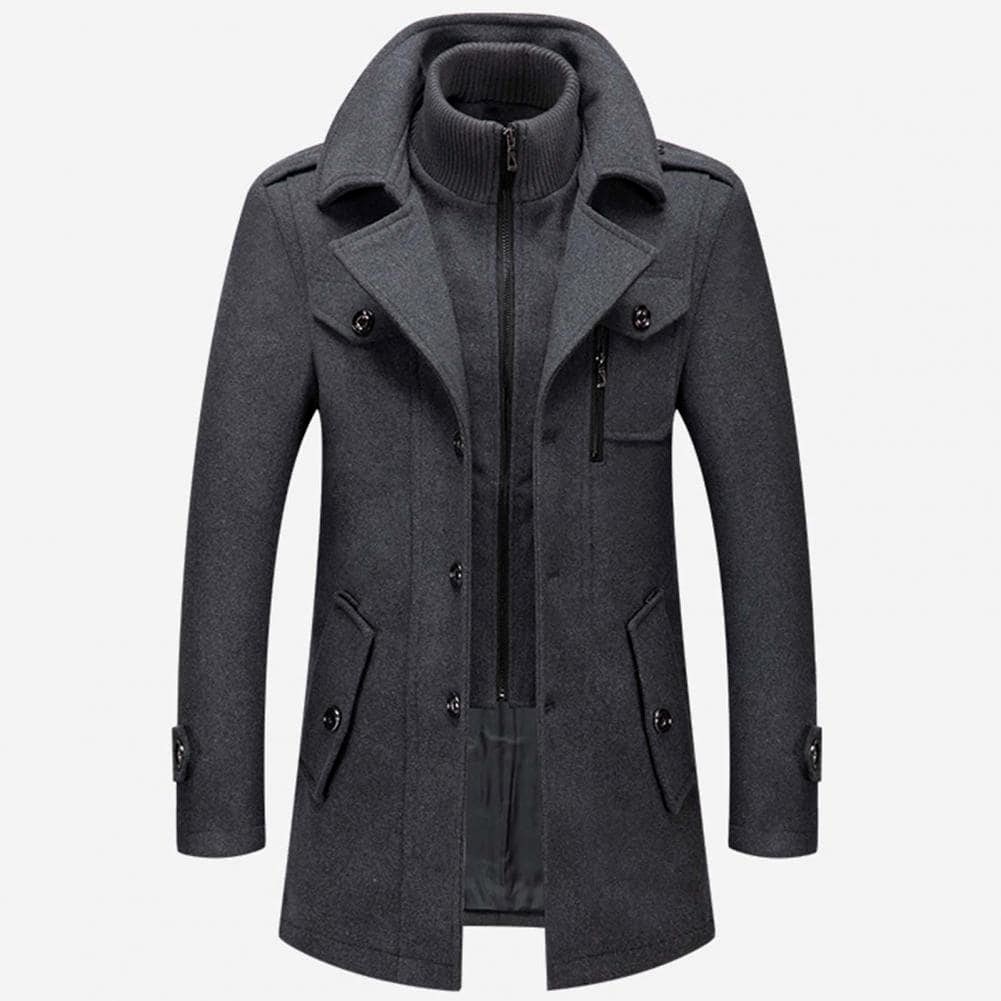 Wool Blend Stand Collar Men’s Coat