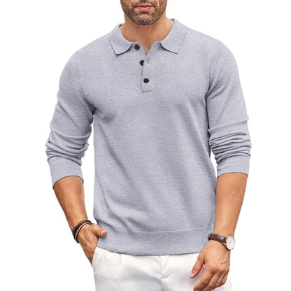Elegant Knit Sweater for Men with Polo Collar